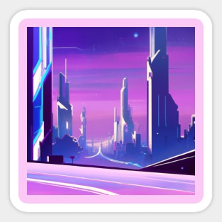 Minimalistic Cyberpunk City Landscape With a Purple and Pink Skyline Sticker